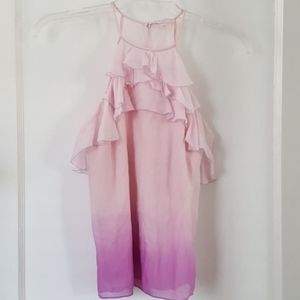 Rebecca Taylor Silk Ruffle Ombre Tank